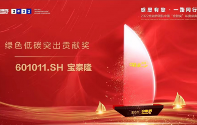 寶泰隆榮獲2022金融界領航中國“綠色低碳突出貢獻獎”